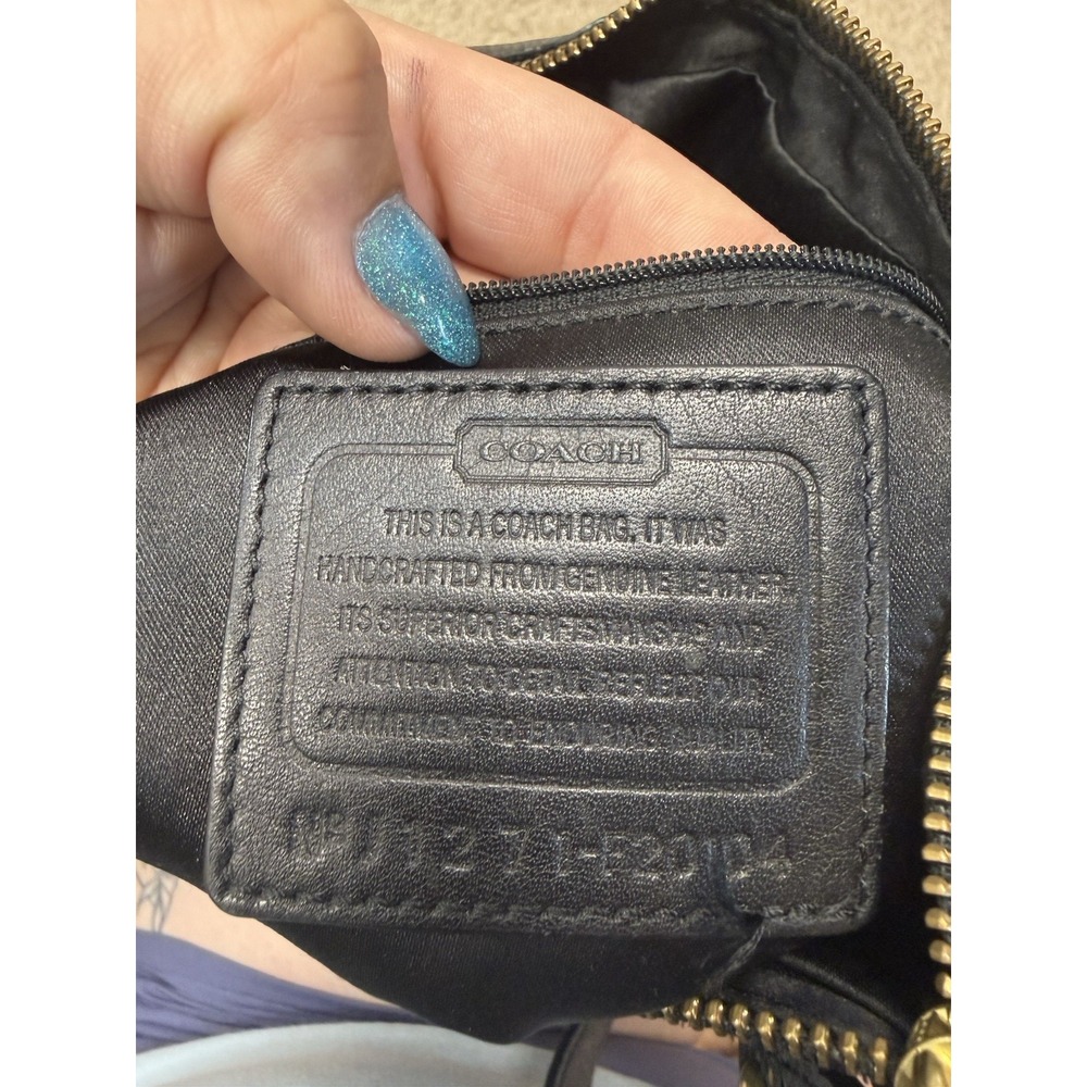 Coach Ashley Hippie Black Leather Python Trim Shoulder Bag Purse Gold Hardware - Picture 7 of 8